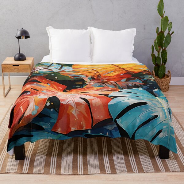 Item preview, Jungle illustration with exotic plants in green, red, blue and yellow designed and sold by Flowtime.