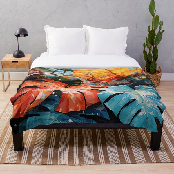 Item preview, Jungle illustration with exotic plants in green, red, blue and yellow designed and sold by Flowtime.