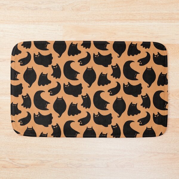 Item preview, Halloween Black Ghost Cats On Pumpkin Color Background Pattern designed and sold by Julia Sol.