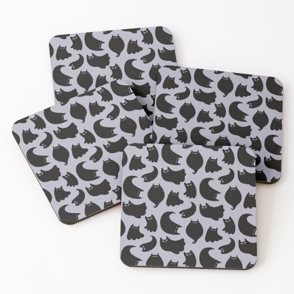 Item preview, Halloween Black Ghost Cats On Violet Grey Background Pattern designed and sold by Julia Sol.