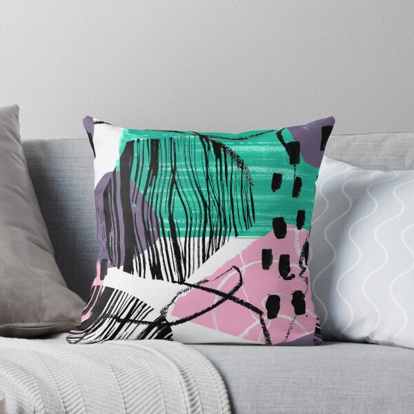Abstract // Pink, Black & Teal Throw Pillow