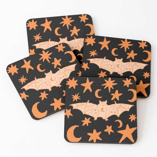 Item preview, Witchy Bat with Stars and Moons, Halloween Orange over Black designed and sold by Daydreamer Alley.