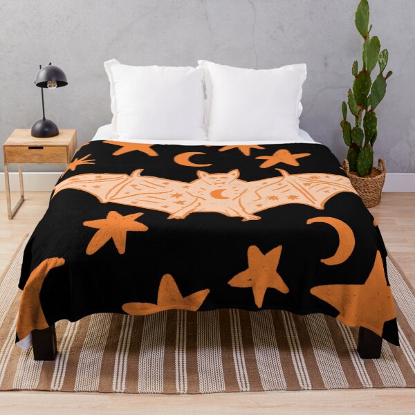 Item preview, Witchy Bat with Stars and Moons, Halloween Orange over Black designed and sold by Daydreamer Alley.