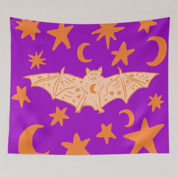 Item preview, Cute Vampire Bat with Stars and Moons, Orange over Violet Purple designed and sold by Daydreamer Alley.