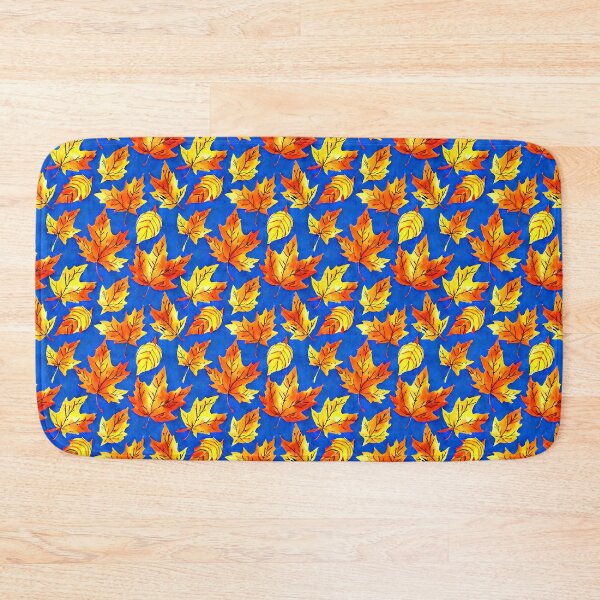 Item preview, Autumn Leaves Pattern on Royal Blue Background Autumnal Season Brilliance in Orange and Yellow designed and sold by MimsTees.