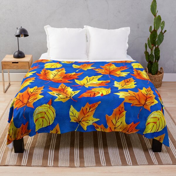 Item preview, Autumn Leaves Pattern on Royal Blue Background Autumnal Season Brilliance in Orange and Yellow designed and sold by MimsTees.