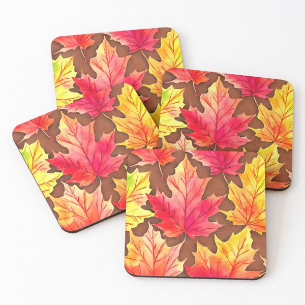 Item preview, Watercolor Autumn Leaves Pattern in Orange, Red and Yellow on Earthy Brown Background designed and sold by MimsTees.