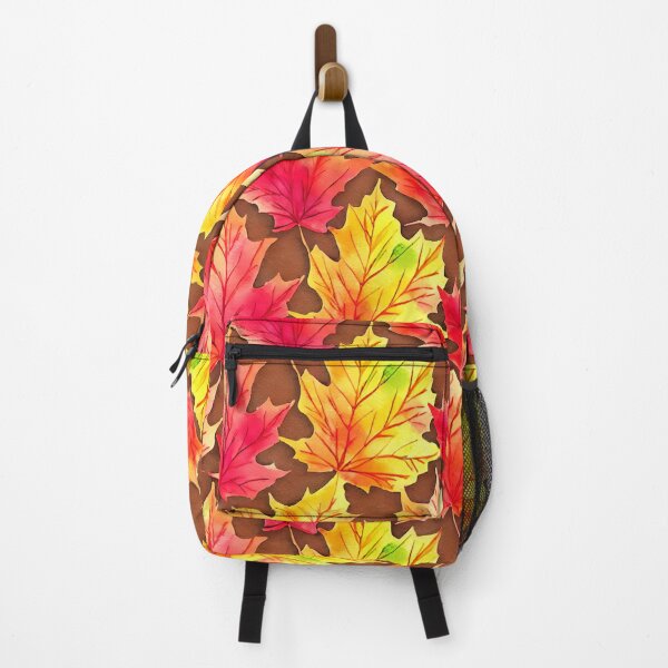 Item preview, Watercolor Autumn Leaves Pattern in Orange, Red and Yellow on Earthy Brown Background designed and sold by MimsTees.