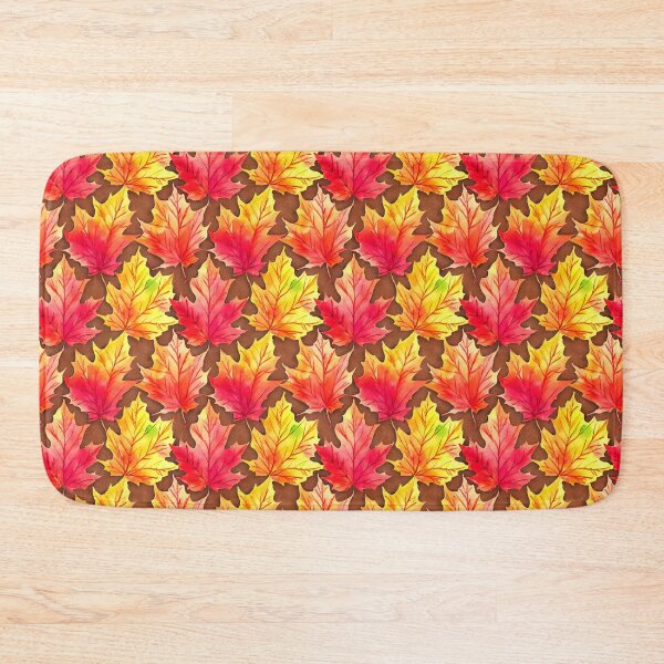 Item preview, Watercolor Autumn Leaves Pattern in Orange, Red and Yellow on Earthy Brown Background designed and sold by MimsTees.