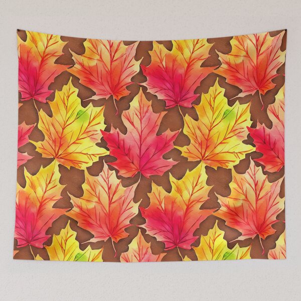 Item preview, Watercolor Autumn Leaves Pattern in Orange, Red and Yellow on Earthy Brown Background designed and sold by MimsTees.