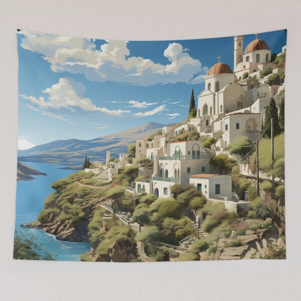 Item preview, A Vintage Travel Illustration of Santorini - Greece designed and sold by GoodOldVintage.