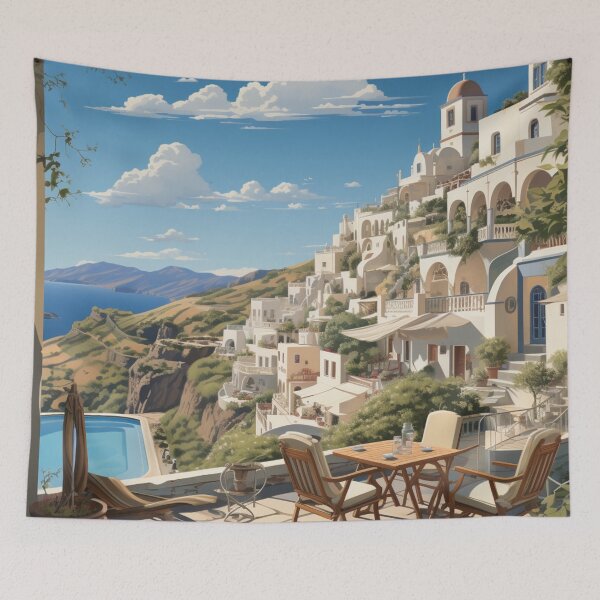 Item preview, A Vintage Travel Illustration of Santorini - Greece designed and sold by GoodOldVintage.