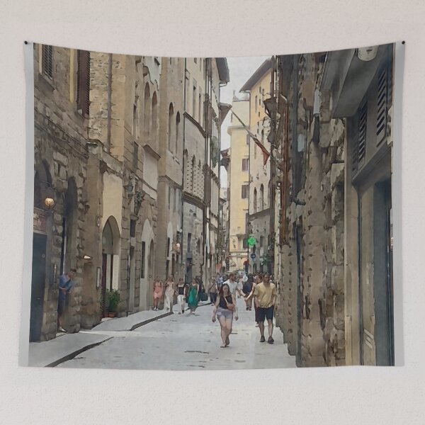 Item preview, Busy Narrow Cobblestone Street In Florence designed and sold by KirtTisdale.