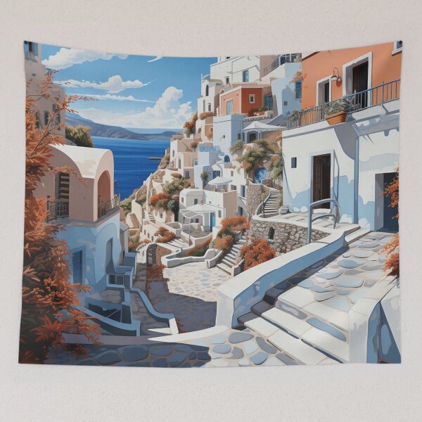 Item preview, A Pop Art Travel Print of Santorini - Greece designed and sold by StudioRedKoala.