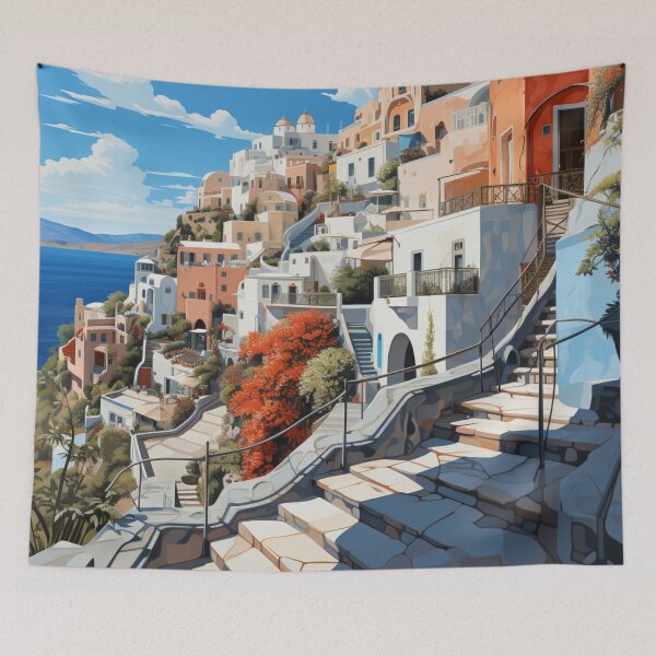 Item preview, A Pop Art Travel Print of Santorini - Greece designed and sold by StudioRedKoala.