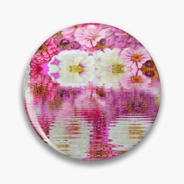 Item preview, PINK-WHITE ZINNIA WATER REFLECTION ART designed and sold by sharlesart.