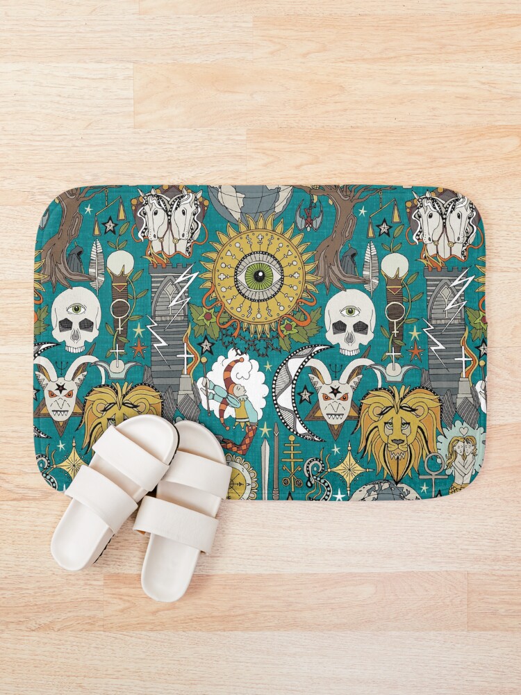 Thumbnail 1 of 6, Bath Mat, tarot deep turquoise designed and sold by scrummy.