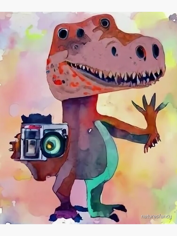 Sticker for Sale avec l'œuvre « Photographe drôle de dinosaures T-rex avec  appareil photo » de l'artiste naturesfancy