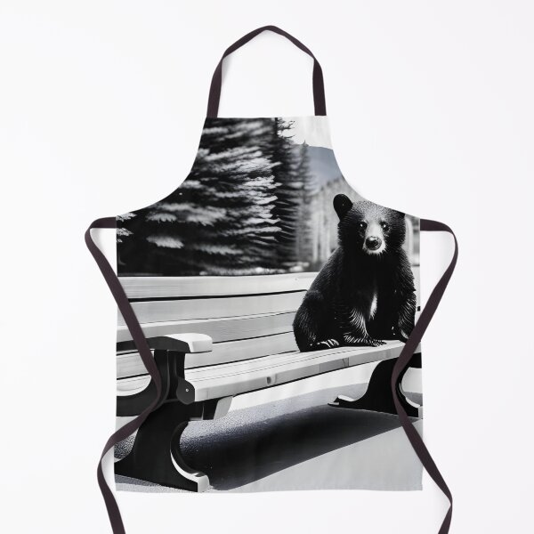 Item preview, B&W Bear Cub on a park Bench designed and sold by TaraTs.