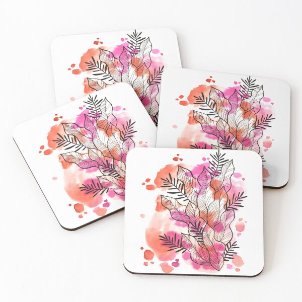 Item preview, Red Pink Watercolor Leafage Ben designed and sold by BEATRIZKOBORI.