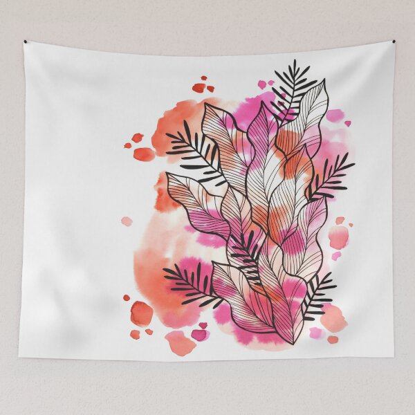 Item preview, Red Pink Watercolor Leafage Ben designed and sold by BEATRIZKOBORI.