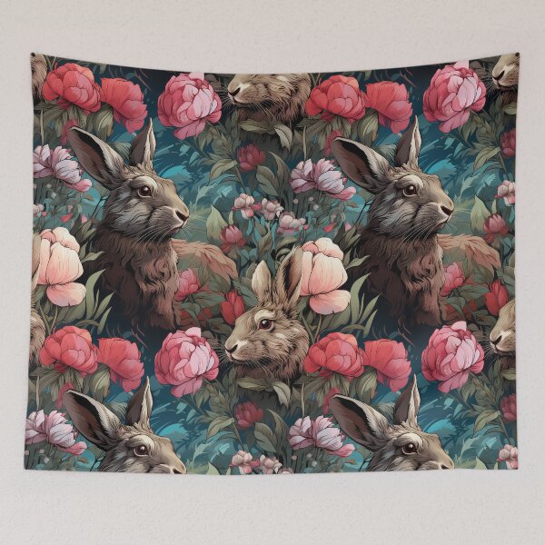 Item preview, Wild Rabbits Seamless Pattern illustration inspired by William Morris 2 designed and sold by The Willow Of  Rain City.