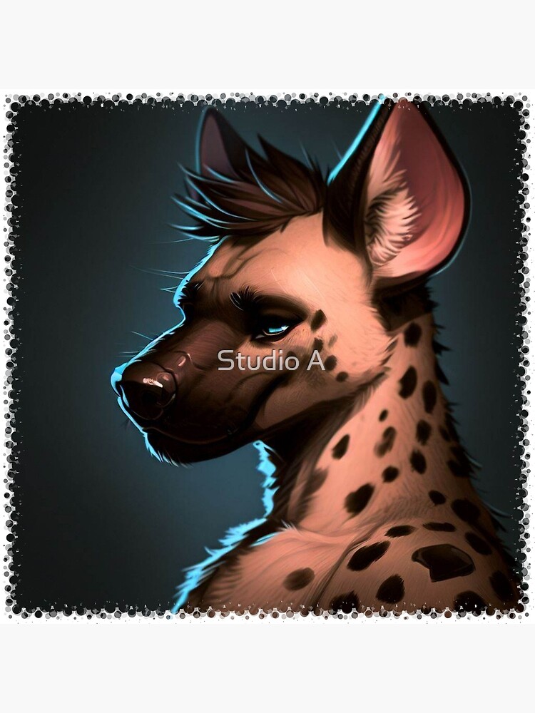 Muscular hyena man with black eyes wearing no armor by artist 