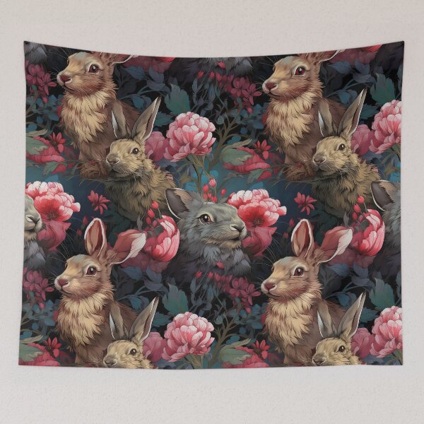 Item preview, Wild Rabbits Seamless Pattern illustration inspired by William Morris 6 designed and sold by The Willow Of  Rain City.