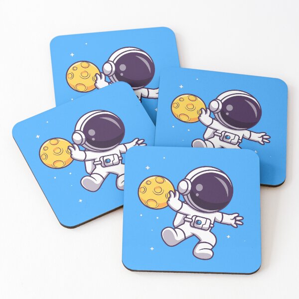 Item preview, "Lunar Basketball: Cute Astronaut Playing with Moon Ball in Space Cartoon Vector Icon Illustration designed and sold by hjian8219.