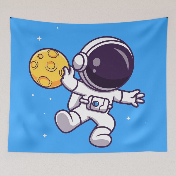 Item preview, "Lunar Basketball: Cute Astronaut Playing with Moon Ball in Space Cartoon Vector Icon Illustration designed and sold by hjian8219.