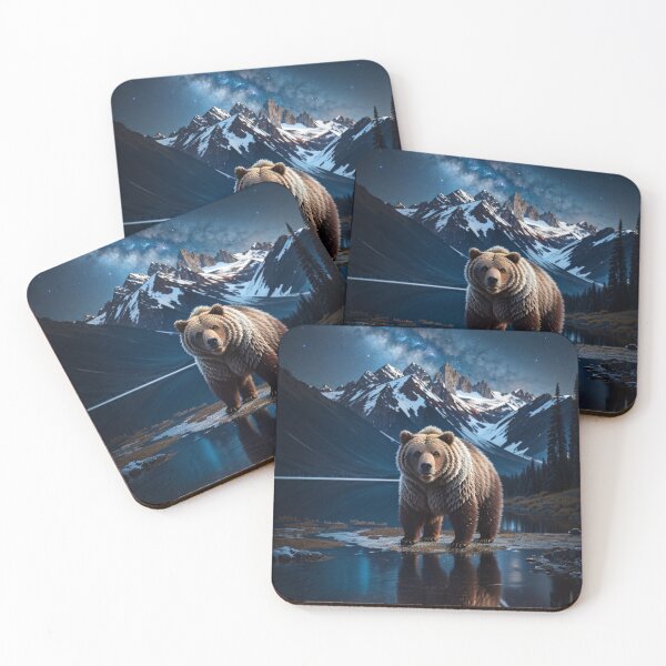 Item preview, Illustration of a Grizzly Bear foraging on the banks of a glacial lake high in the mountains designed and sold by Gilby-Designs.