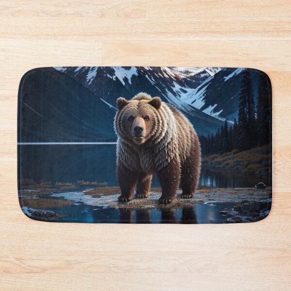 Item preview, Illustration of a Grizzly Bear foraging on the banks of a glacial lake high in the mountains designed and sold by Gilby-Designs.