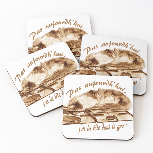 Item preview, Tricolor cat, head in the gas - brown colorized version, text in French designed and sold by SylvieG18.