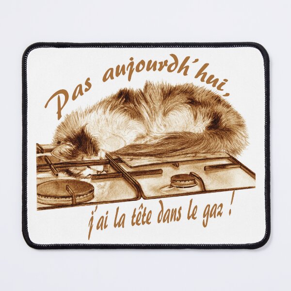 Item preview, Tricolor cat, head in the gas - brown colorized version, text in French designed and sold by SylvieG18.