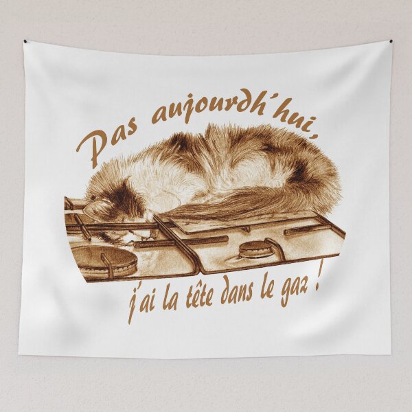 Item preview, Tricolor cat, head in the gas - brown colorized version, text in French designed and sold by SylvieG18.
