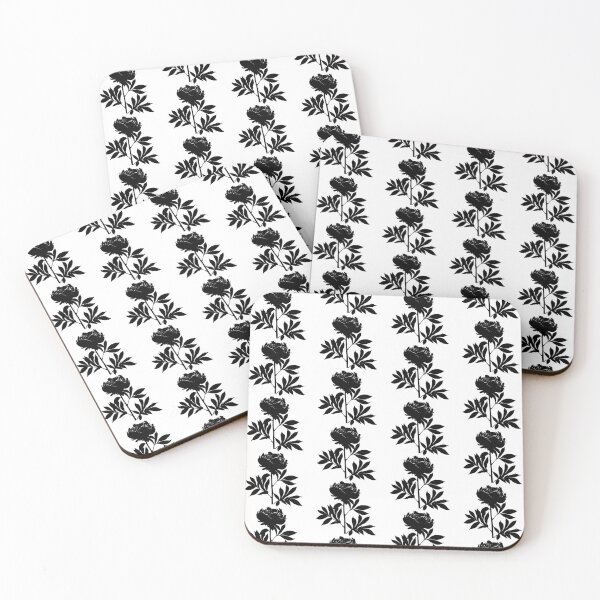 Item preview, Peony Flower Black leaves silhouette on White background designed and sold by ArmBaoStock.