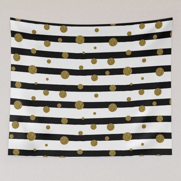 Item preview, Golden Glitter Dots Black & White Stripe Design designed and sold by SoNifty.