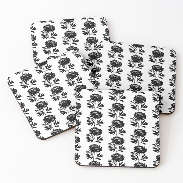 Item preview, Peony Flower Black leaves silhouette on White background 1 designed and sold by ArmBaoStock.
