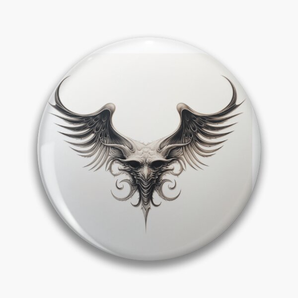 Item preview, black and white winged demon head designed and sold by DanieWoods.