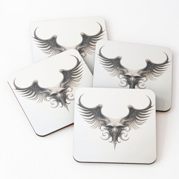 Item preview, black and white winged demon head designed and sold by DanieWoods.