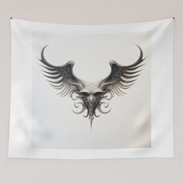 Item preview, black and white winged demon head designed and sold by DanieWoods.