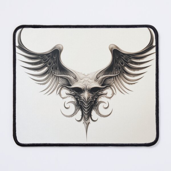 Item preview, black and white winged demon head designed and sold by DanieWoods.