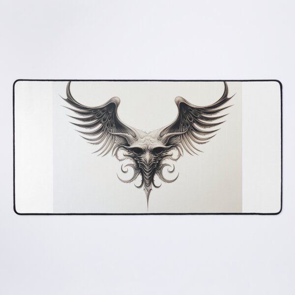 Item preview, black and white winged demon head designed and sold by DanieWoods.
