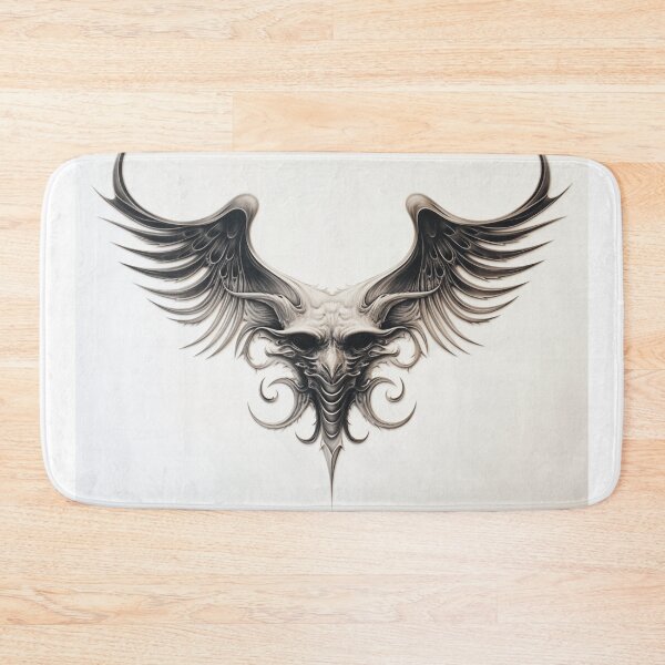 Item preview, black and white winged demon head designed and sold by DanieWoods.