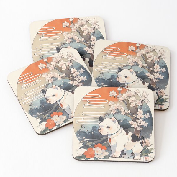 Item preview, Japanese Woodblock Style Pitbull Terrier Puppy Dog designed and sold by BlvckSky.