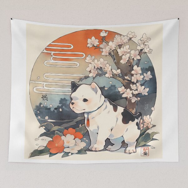 Item preview, Japanese Woodblock Style Pitbull Terrier Puppy Dog designed and sold by BlvckSky.