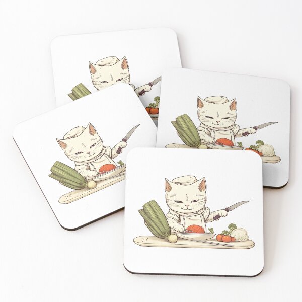 Item preview, Sweet Cooking Cat Expertly Slicing Vegetables Cartoon designed and sold by JurenArt.