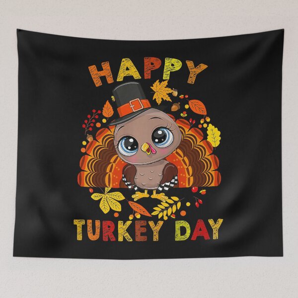 Aperçu de l'œuvre Happy Turkey Day Thanksgiving Day Cute Turkey Boy Girl Kids créée et vendue par mainana78.