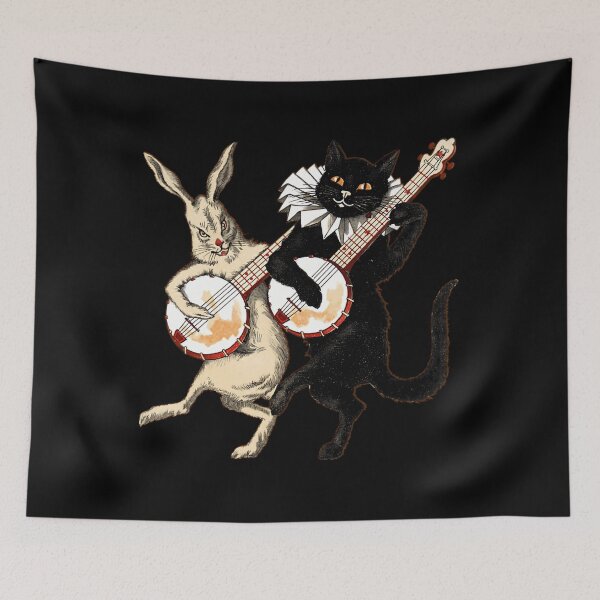 Item preview, 	 Vintage Cat Rabbit Dancing and Playing Banjo 	 	 designed and sold by ezfbnslptp13.