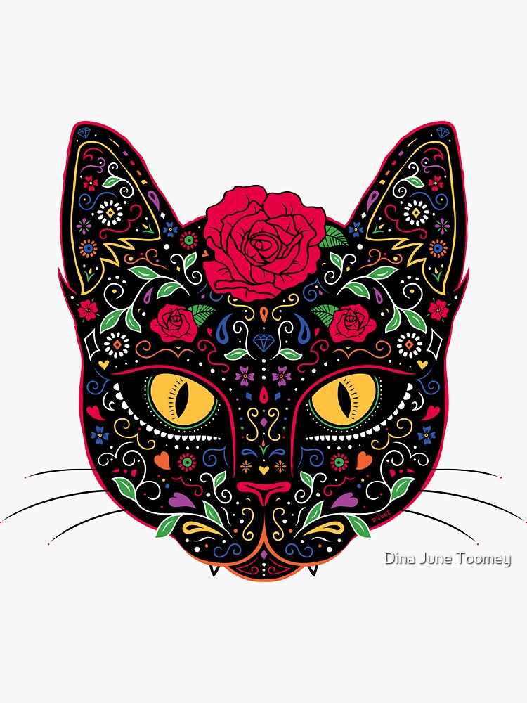 "Day of the Dead Kitty Cat Sugar Skull" Sticker by dinafiala Redbubble